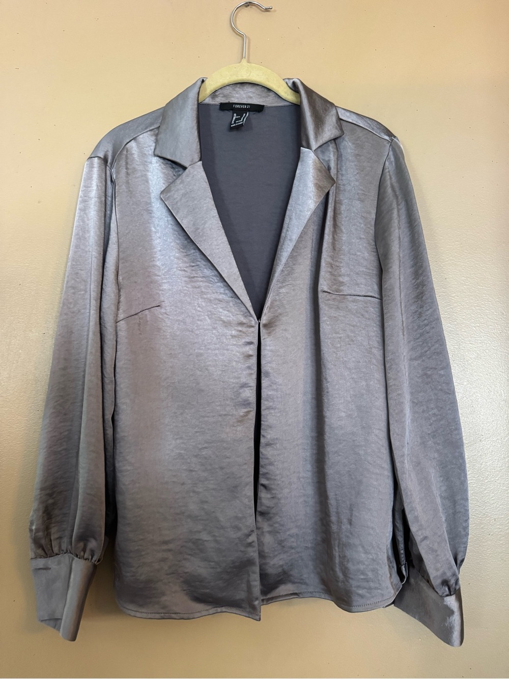 Forever 21 Silver Satin Open-Front Blazer